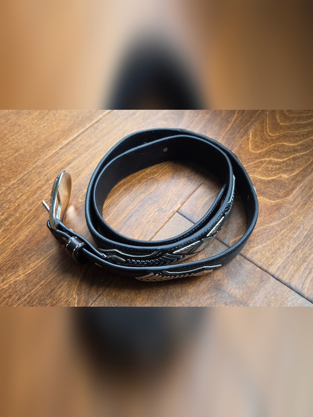 Nocona Size 40 Black Men's Leather Belt with Silver Accent Detailing